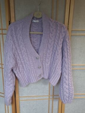 Zara Lavender Cable-Knit Cropped Cardigan
